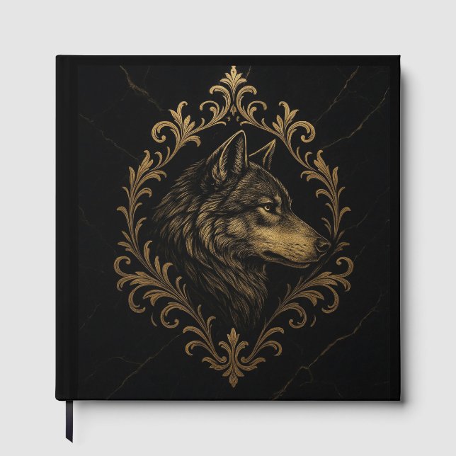 Ornamental Wolf in Gold Tones Guest Book (Front)