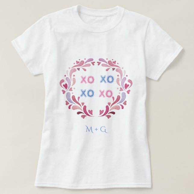 Ornamental Wreath Hearts XO XO Valentine's Day T-Shirt (Design Front)
