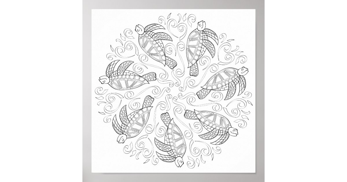 OrnaMENTALs #0026 Sea Turtle Splash Color Your Own Poster | Zazzle