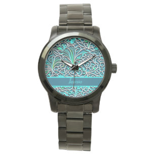 Ornamente Muster 3D Optik blau, türkise, grün Watch