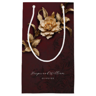 Ornamented golden foliage wedding small gift bag