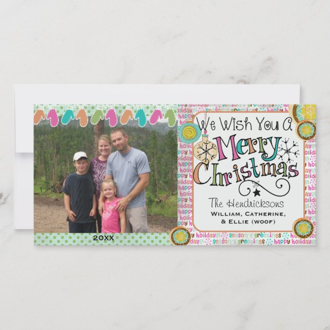 Ornaments and Mittens Christmas Holiday Photo Card (Front)