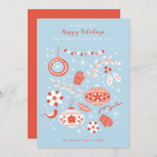 Ornaments and Snow Modern Christmas Happy Holidays Invitation