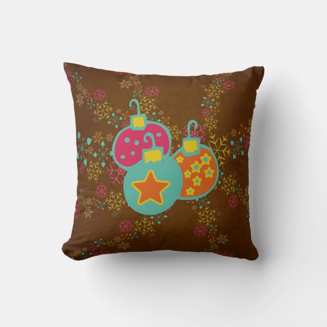 Ornaments and Snowflakes Christmas Holiday Pillow (Front)
