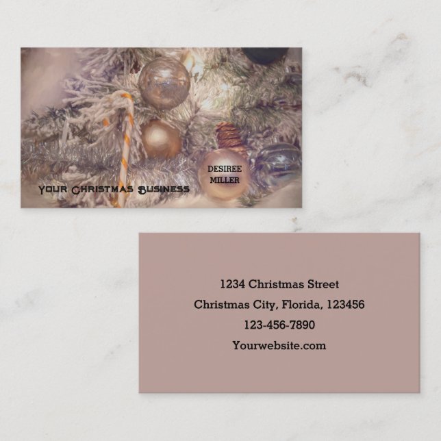 Ornaments Christmas Gold White Holiday Tree Business Card (Front/Back)