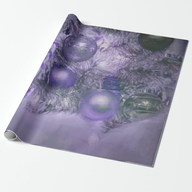 Ornaments Christmas Purple Festive Holiday Tree Wrapping Paper (Unrolled)