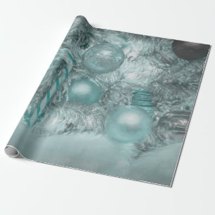 Ornaments Christmas Teal Green Silver Tree Holiday Wrapping Paper
