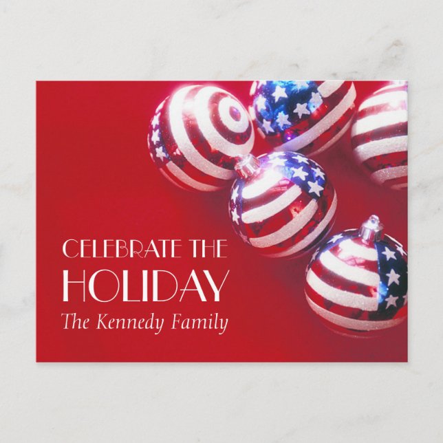 Ornaments decorated with American flag Holiday Postcard (Front)