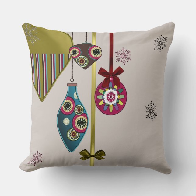 Ornaments & Gemstones Holiday Throw Pillow (Front)