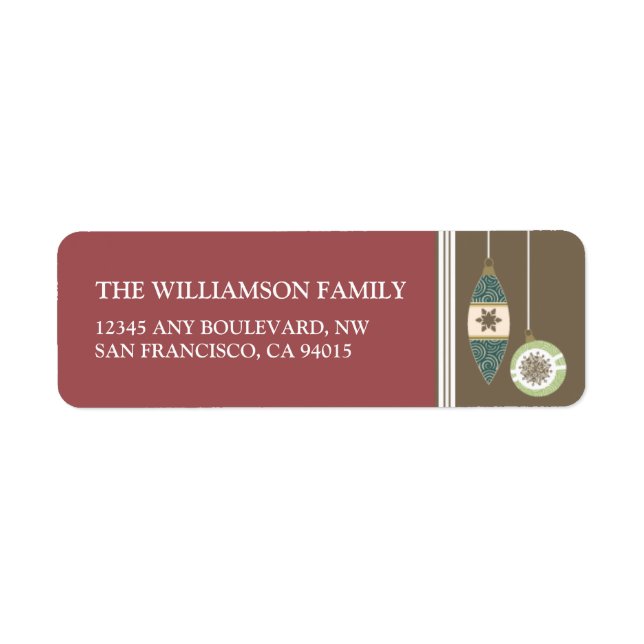 Ornaments Holiday Return Address Labels (maroon) (Front)