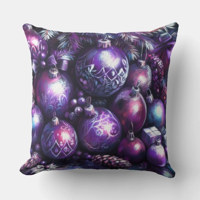 Ornaments in Shades of Purple Chalk Cushion (Front)