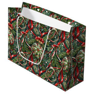 Ornaments in the Tree & Satin Ribbon Large Gift Bag