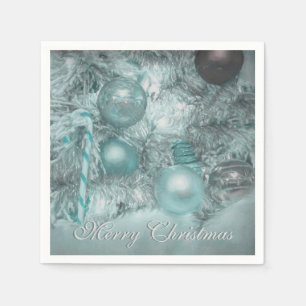 Ornaments Merry Christmas Holiday Teal Green Tree Napkin