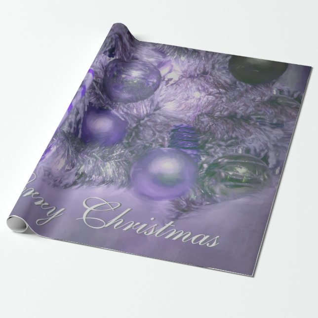 Ornaments Merry Christmas Purple Holiday Tree Wrapping Paper (Unrolled)