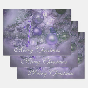 Ornaments Merry Christmas Purple Holiday Tree Wrapping Paper Sheet