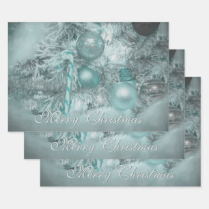 Ornaments Merry Christmas Teal Green Tree Holiday Wrapping Paper Sheet
