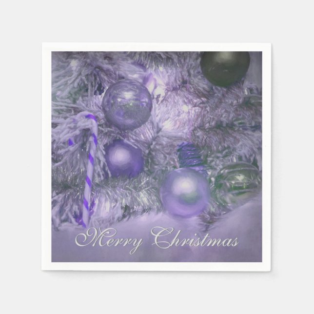 Ornaments Merry Christmas Tree Purple Holiday Napkin (Front)