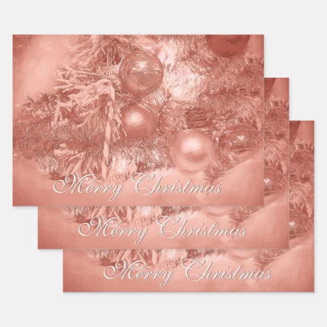 Ornaments Merry Christmas Tree Rose Gold Holiday Wrapping Paper Sheet (Set)