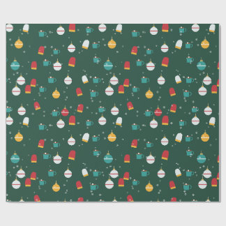 Ornaments Mittens and Cocoa Christmas Pattern Wrapping Paper