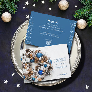 Ornaments Pine Wreath QR Code Business Holiday Card