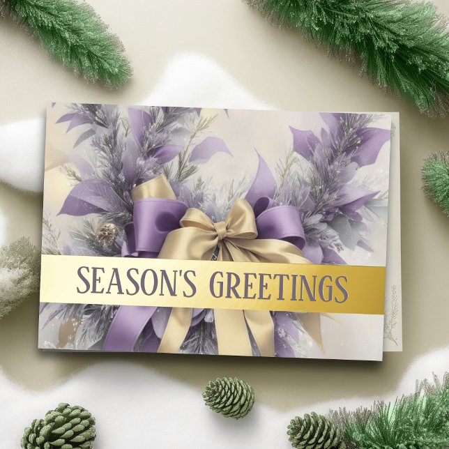 Ornaments Satin Ribbon Evergreen Lavender Holiday Card (Creator Uploaded)