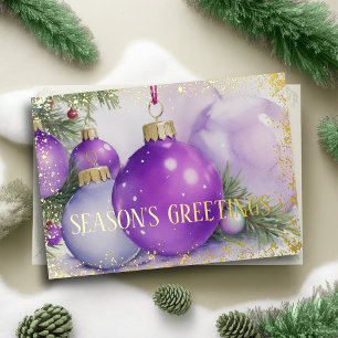 Ornaments Satin Ribbon Evergreen Purple  Holiday Card