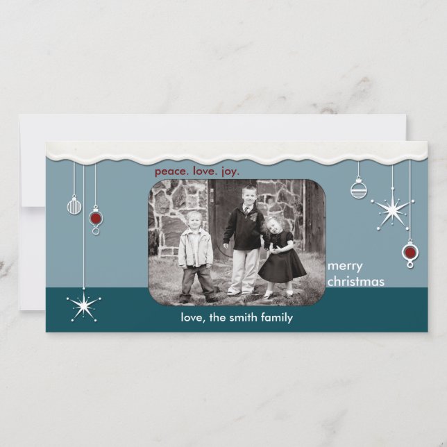 Ornaments & Snow Christmas Greeting Holiday Card (Front)