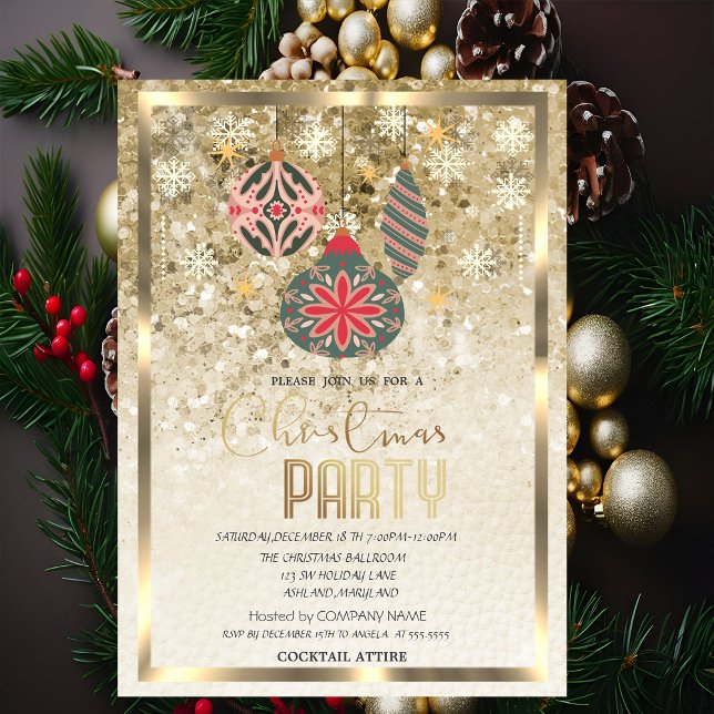  Ornaments Snowflakes Gold Company Christmas  Invitation (Creator Uploaded)