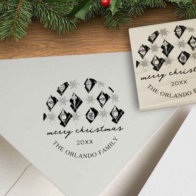 Ornaments Snowflakes Merry Christmas Script Rubber Stamp (Creator Uploaded)