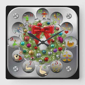 Ornaments Wreath ~ The 12 Days Of Christmas Square Wall Clock