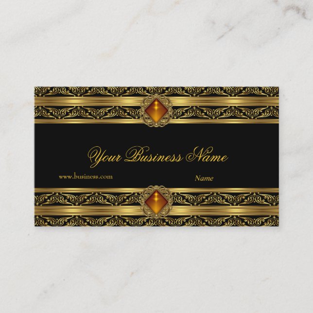 Ornate Amber Gold Black Elegant Classy Jewel Image Business Card (Front)