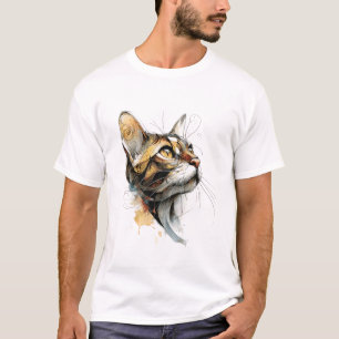 Ornate Amber Watercolor Cat Face Abstract Art T-Shirt