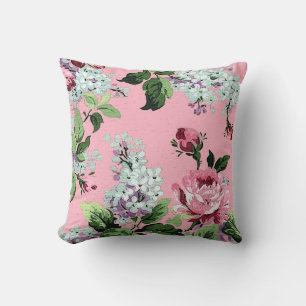 Ornate and Girly Pink Floral Monogram Pillow
