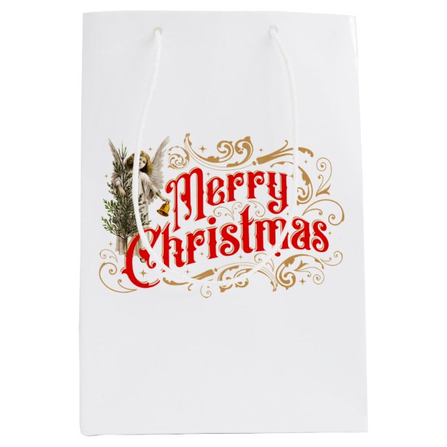 Ornate Angel-Merry Christmas-Retro Medium Gift Bag (Front)