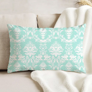 Ornate Antique Damask Pattern White on Aqua Decorative Cushion