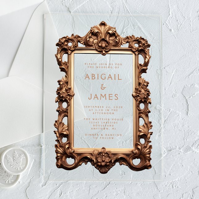 Ornate Antique Gold Frame Wedding Acrylic Invitations (Creator Uploaded)