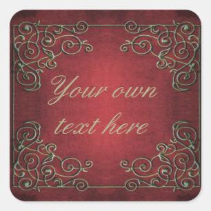 Ornate Antique Red and Gold Custom Text Square Sticker