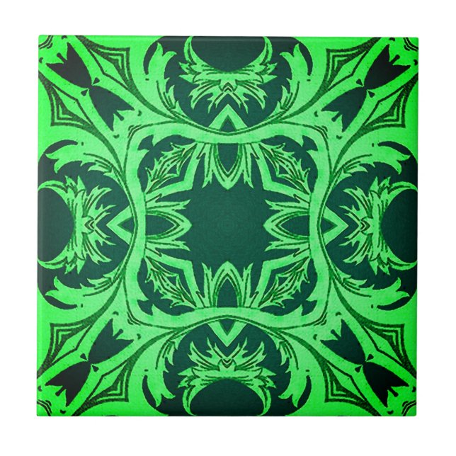 Ornate Arabesque Pattern - Emerald Green   Tile (Front)