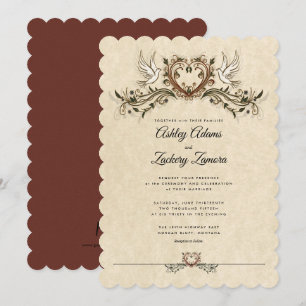 Ornate Art Deco 2 Doves/heart Wedding Invitation