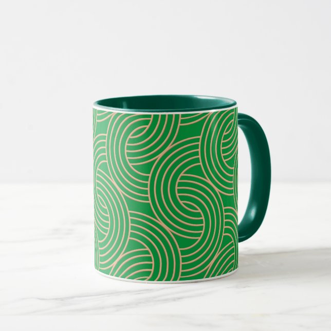 Ornate art deco green and gold  mug (Front Right)