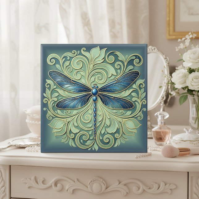 Ornate Art Nouveau Dragonfly Pat#12 Blue ID1222 Tile (Creator Uploaded)