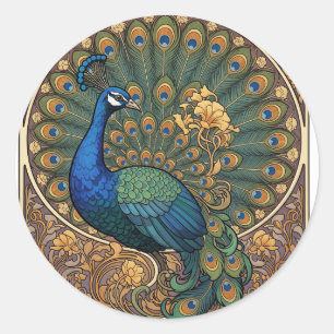 Ornate Art Nouveau Peacock Classic Round Sticker