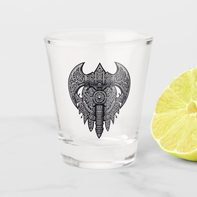 Ornate Axe and Shield Shot Glass (Front)