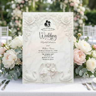 Ornate Baroque Angel & Swan Cameo Art Wedding  Invitation