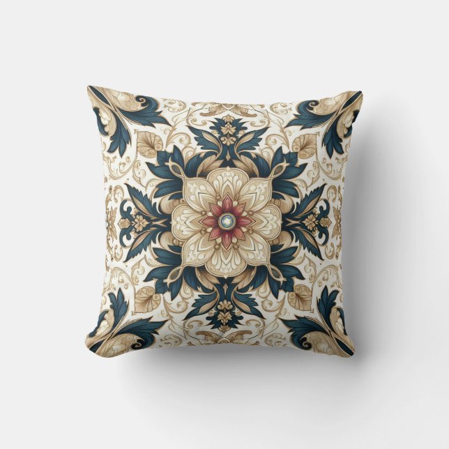 Ornate Baroque Floral: Vintage Inspired Decorative Cushion (Front)