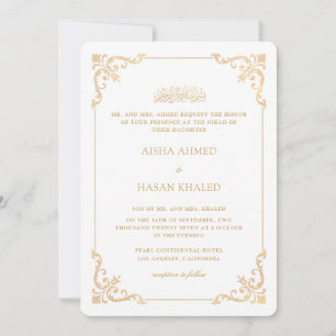 Ornate Baroque Frame Gold White Nikah Ceremony Invitation