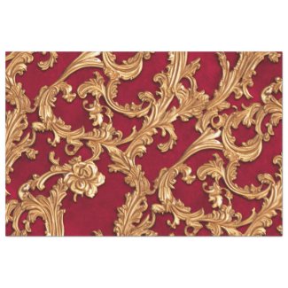 Ornate Baroque Golden Floral Damask Red Velvet