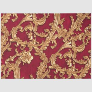Ornate Baroque Golden Floral Damask Red Velvet Tissue Paper