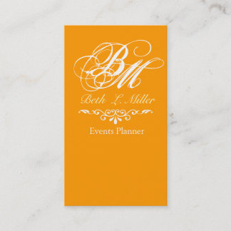 Ornate Baroque Luxurious Type   Monogram Orange Business Card
