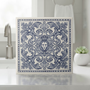 Ornate Baroque Pattern Pat#1 Blue Ivory ID1194 Tile